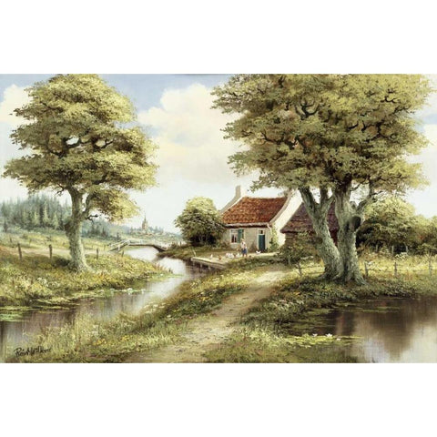 Dutch country scene Black Modern Wood Framed Art Print with Double Matting by Withaar, Reint