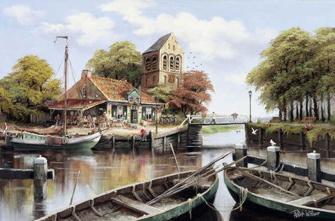 Dutch waterhouse Black Ornate Wood Framed Art Print with Double Matting by Withaar, Reint