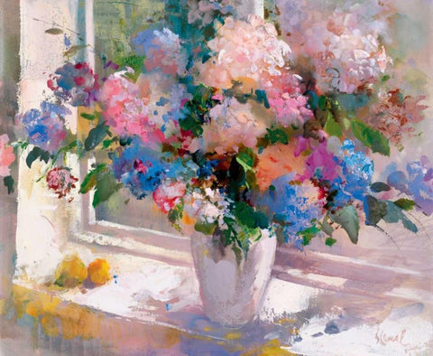 Hydrangea Black Ornate Wood Framed Art Print with Double Matting by Camel, Stefanie