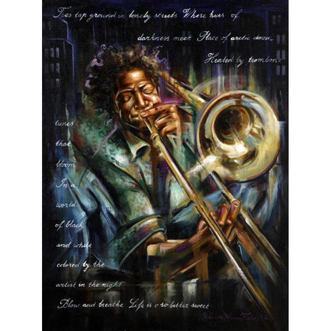 Trombone tunes Black Modern Wood Framed Art Print with Double Matting by Fields, Wendy