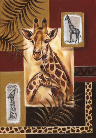 Giraffes in Africa White Modern Wood Framed Art Print with Double Matting by Fields, Wendy