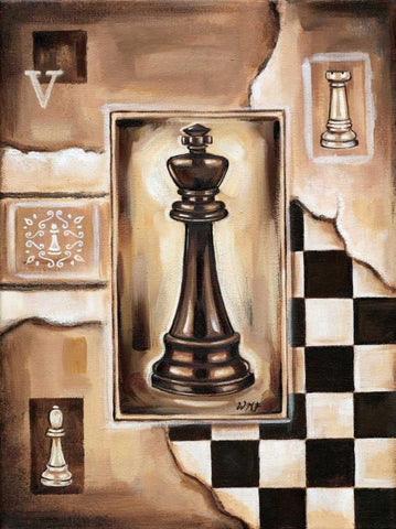 Chess King Black Ornate Wood Framed Art Print with Double Matting by Fields, Wendy