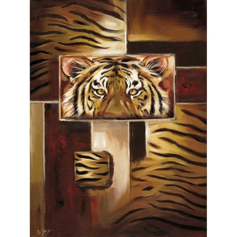 Tigers print Black Modern Wood Framed Art Print with Double Matting by Fields, Wendy