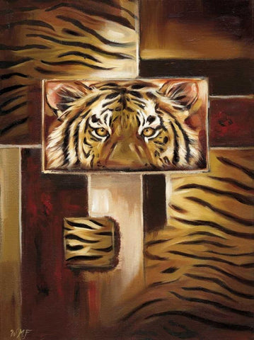 Tigers print Black Ornate Wood Framed Art Print with Double Matting by Fields, Wendy