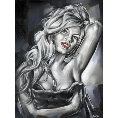 Brigit Bardot Black Modern Wood Framed Art Print with Double Matting by Fields, Wendy