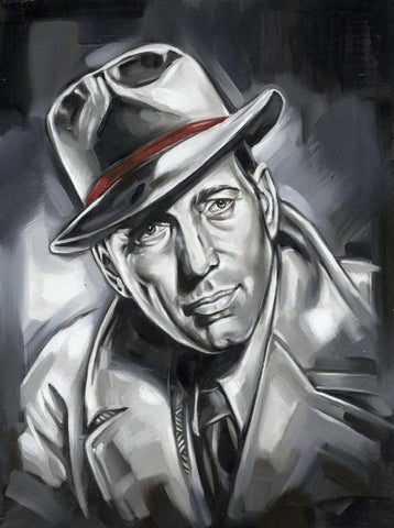 Humphrey Bogart White Modern Wood Framed Art Print with Double Matting by Fields, Wendy