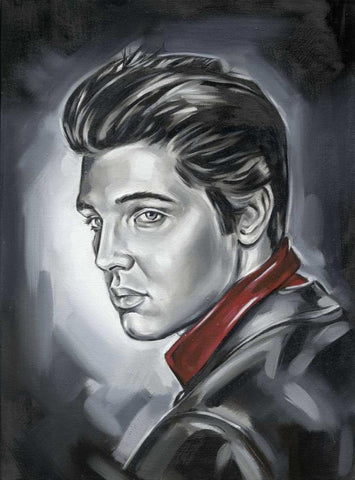 Elvis Presley White Modern Wood Framed Art Print with Double Matting by Fields, Wendy