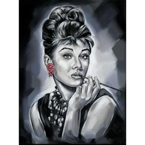 Audrey Hepburn Black Modern Wood Framed Art Print by Fields, Wendy