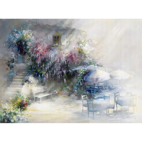 Blue garden Gold Ornate Wood Framed Art Print with Double Matting by Haenraets, Willem