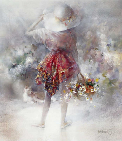 Flower-girl White Modern Wood Framed Art Print with Double Matting by Haenraets, Willem