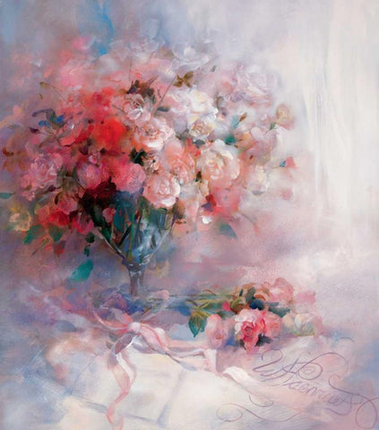 Bouquet of roses White Modern Wood Framed Art Print with Double Matting by Haenraets, Willem