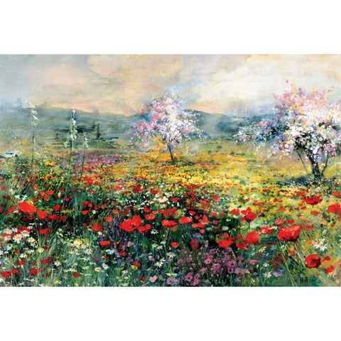 Between the poppies White Modern Wood Framed Art Print by Haenraets, Willem