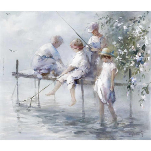 Fishing fun White Modern Wood Framed Art Print by Haenraets, Willem