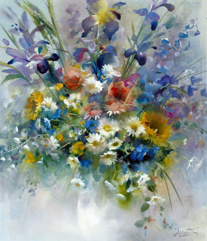 Floral impression White Modern Wood Framed Art Print with Double Matting by Haenraets, Willem