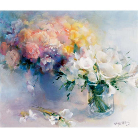 Rhyme of flowers White Modern Wood Framed Art Print by Haenraets, Willem