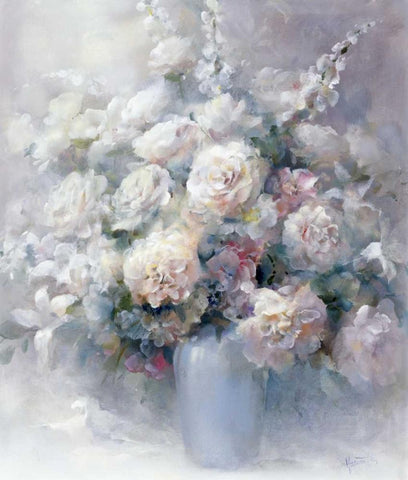 White bouquet Black Ornate Wood Framed Art Print with Double Matting by Haenraets, Willem