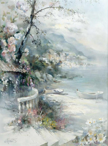 Bayside I White Modern Wood Framed Art Print with Double Matting by Haenraets, Willem