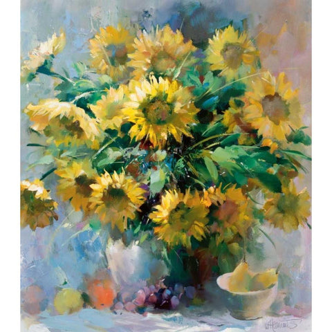 Sunflowers Black Modern Wood Framed Art Print with Double Matting by Haenraets, Willem