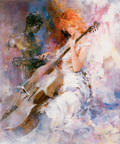 Musical moments White Modern Wood Framed Art Print with Double Matting by Haenraets, Willem