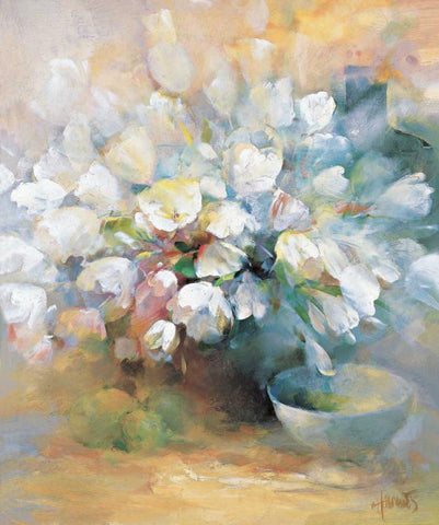 Sparkling white tulips I White Modern Wood Framed Art Print with Double Matting by Haenraets, Willem