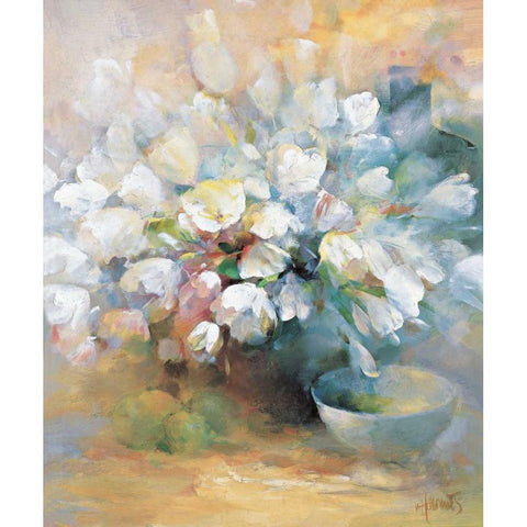 Sparkling white tulips I Black Modern Wood Framed Art Print with Double Matting by Haenraets, Willem