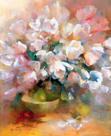 Sparkling white tulips II White Modern Wood Framed Art Print with Double Matting by Haenraets, Willem