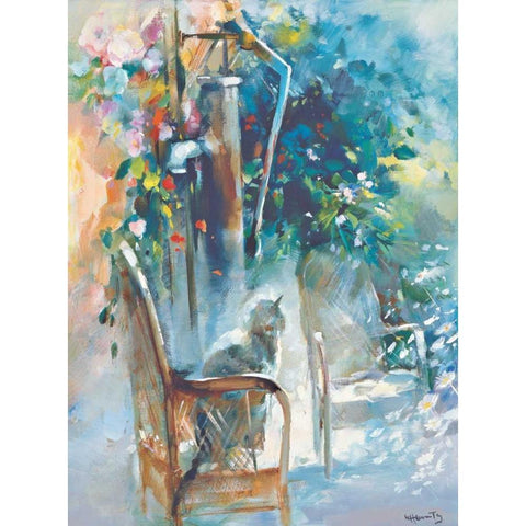 Restful garden Gold Ornate Wood Framed Art Print with Double Matting by Haenraets, Willem