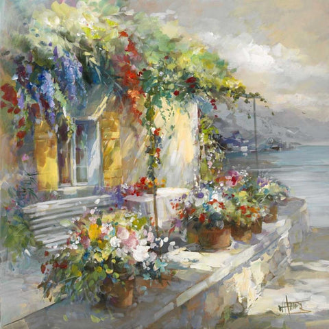 Veranda at sea White Modern Wood Framed Art Print with Double Matting by Haenraets, Willem