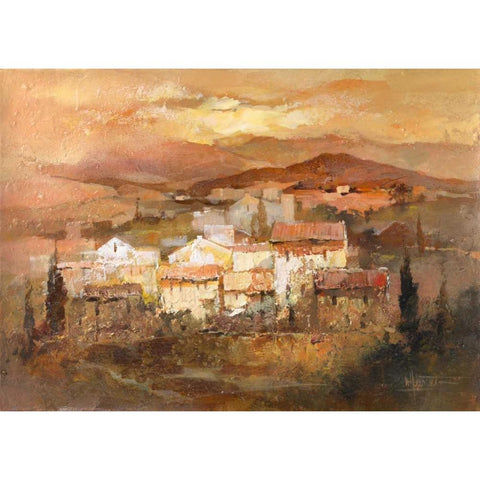 Italian village II Black Modern Wood Framed Art Print with Double Matting by Haenraets, Willem