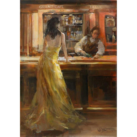 Lady in Grand Cafe Gold Ornate Wood Framed Art Print with Double Matting by Haenraets, Willem