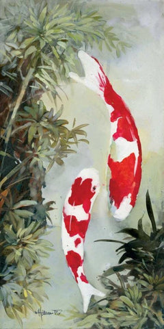 Koi 2 White Modern Wood Framed Art Print with Double Matting by Haenraets, Willem