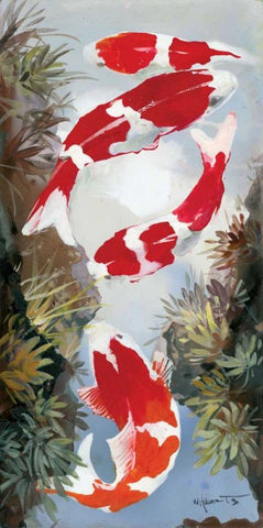 Koi 4 White Modern Wood Framed Art Print with Double Matting by Haenraets, Willem