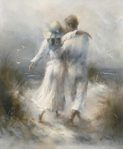 Romantic White Modern Wood Framed Art Print with Double Matting by Haenraets, Willem