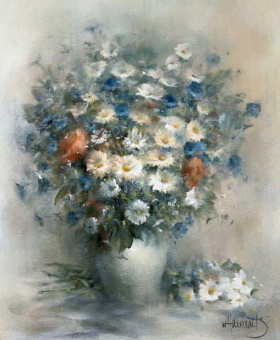 Flower bouquet White Modern Wood Framed Art Print with Double Matting by Haenraets, Willem