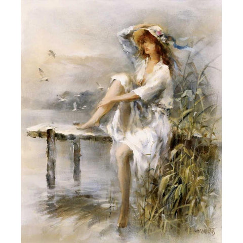 Waterside Gold Ornate Wood Framed Art Print with Double Matting by Haenraets, Willem