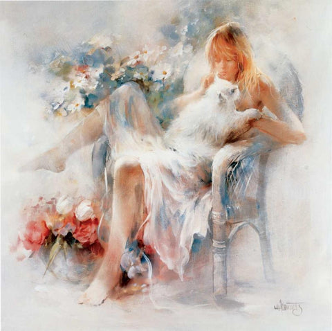 Young girl White Modern Wood Framed Art Print with Double Matting by Haenraets, Willem