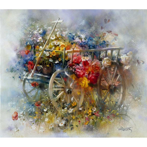 Flower barrow White Modern Wood Framed Art Print by Haenraets, Willem