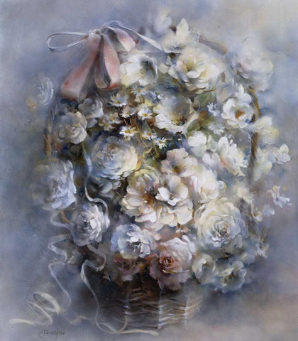 Floral tribute White Modern Wood Framed Art Print with Double Matting by Haenraets, Willem