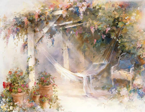 Patio White Modern Wood Framed Art Print with Double Matting by Haenraets, Willem