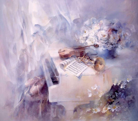 Like a song White Modern Wood Framed Art Print with Double Matting by Haenraets, Willem