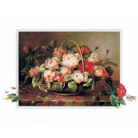 Basket with roses White Modern Wood Framed Art Print by Roelofs, Wouter