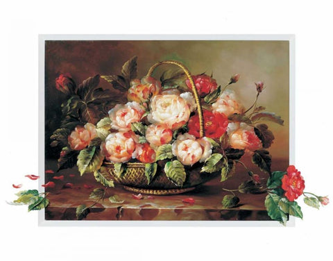 Basket with roses Black Ornate Wood Framed Art Print with Double Matting by Roelofs, Wouter