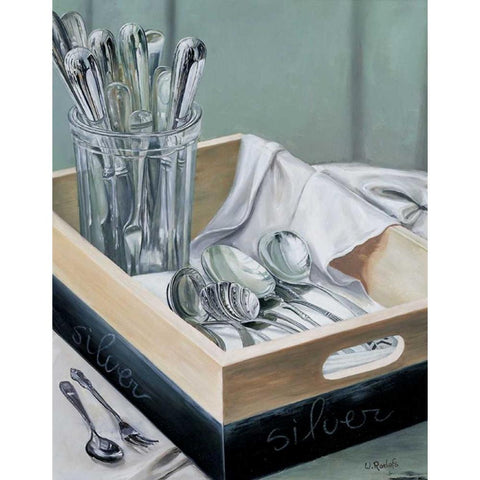 Silverware I Black Modern Wood Framed Art Print with Double Matting by Roelofs, Wouter