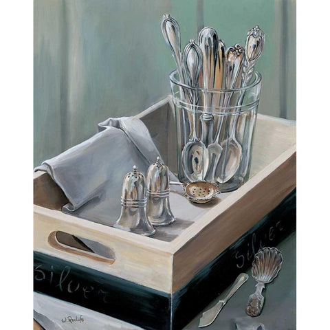 Silverware II Black Modern Wood Framed Art Print with Double Matting by Roelofs, Wouter