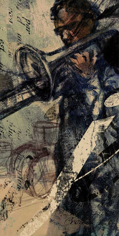 JAZZ PANEL 1 White Modern Wood Framed Art Print with Double Matting by Yang, Eric