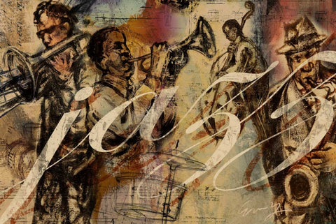 JAZZ White Modern Wood Framed Art Print with Double Matting by Yang, Eric