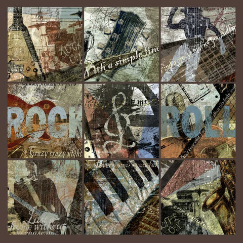 ROCK and ROLL 9-PATCH- with grid Black Modern Wood Framed Art Print by Yang, Eric