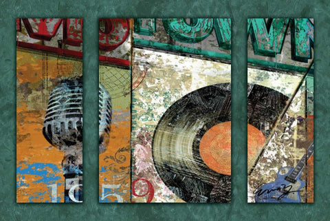 HITS TOWN 1959 - triptych Black Ornate Wood Framed Art Print with Double Matting by Yang, Eric