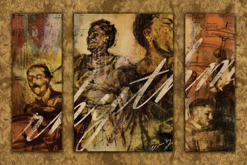 RHYTHM - triptych White Modern Wood Framed Art Print with Double Matting by Yang, Eric