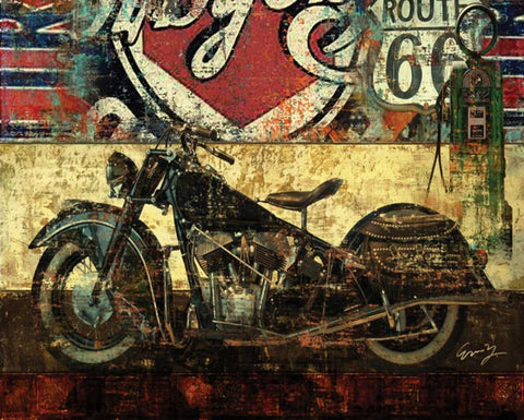 BIKE ROUTE 66 II Black Modern Wood Framed Art Print by Yang, Eric